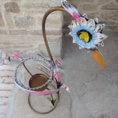PORTA VASO IN FERRO BATTUTO ( CICOGNA )
