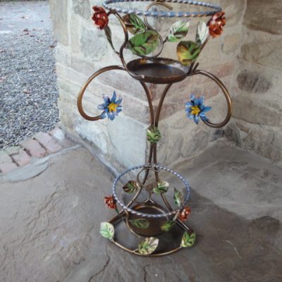 Porta vaso in ferro battuto ( colonna 2 posti con rose )- ART 00120 FR PED -