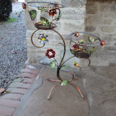 Porta vaso in ferro battuto ( colonna 2 posti con rose )- ART P 0120 FR PED -