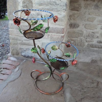 Porta vaso in ferro battuto ( colonna 2 posti con rose )- ART 00120 FR PED -