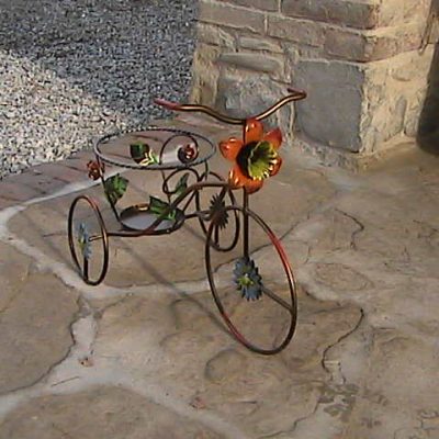 Porta vaso in ferro battuto ( triciclo 1 posto con rose )- ART P 048 FR PED