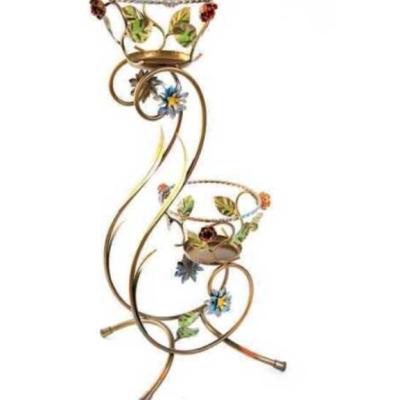 Porta vaso in ferro battuto ( colonna 2 posti con rose )- ART 0P127 FR PED -