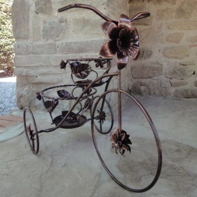Porta vaso in ferro battuto ( triciclo 2 posti con rose )- ART P 048R FR PED