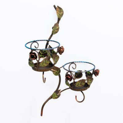 Porta vaso da parete in ferro battuto ( tralcio decorativo con rose 2 posti )- ART P 069 FR PED