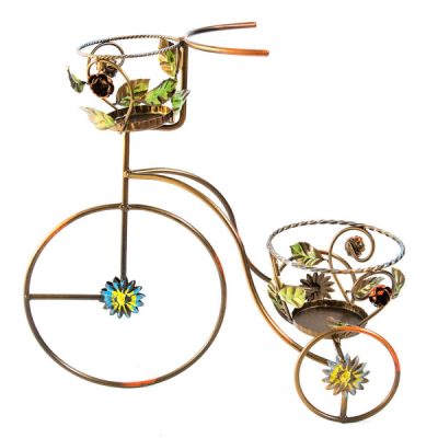 Porta vaso in ferro battuto ( triciclo 2 posti con rose  )– ART P 049 FR PED -